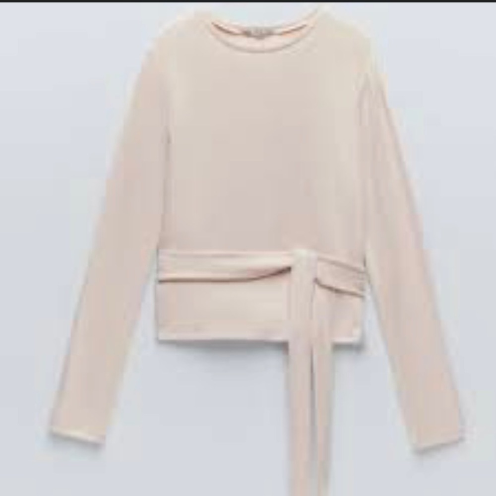 Zara Tie Front Crewneck Sweater